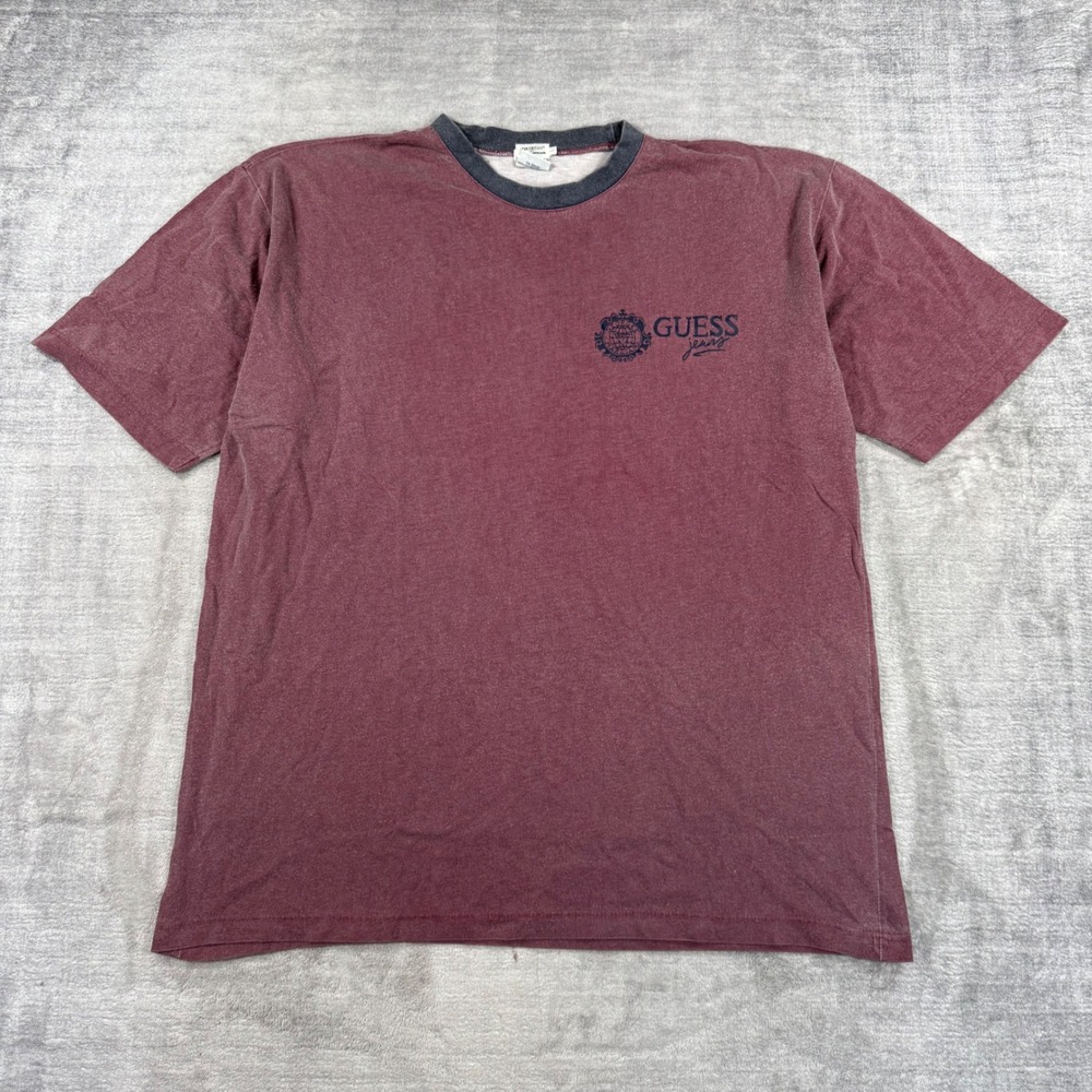 Guess Jeans Shirt Mens Large Burgundy Vintage 90s Georges Marciano Faded Grunge